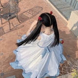 Vevesc Aquarius Sweet Japanese OP Lolita Dress Short Sleeve Ruffle High Waist Tea Party Princess Dress Victorian Costume Kawaii Style