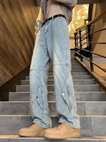 Vevesc Women Y2k Blue Cargo Jeans Baggy Harajuku Aesthetic Denim Trousers Wide Jean Pants Vintage 2000s Trashy Oversize Clothes