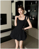 Vevesc  White Patchwork Ruffled Chic Mini Dress Women Elegant Casual Sling Dress Summer Korean Fashion Bodycon Festival Party Dress