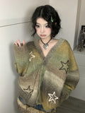 Vevesc Vintage Star Knitted Cardigan Women Harajuku Autumn Winter Oversized Sweater Retro Embroidery Tops Fairycore Aesthetic