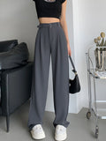 Vevesc  Grey Suit Pants Women's Summer 2025 New High Waist Straight Wide-leg Pants Leisure Loose Fashion Versatile Black Women Pants