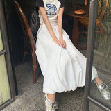 Vevesc Rimocy 2024 Summer White Flower Bun Skirts Women Korean Fashion Lantern Loose Long Skirt Woma High Waist A Line Skirts Female