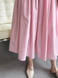 Vevesc  Elegant High-Waisted Pink A- Line Skirt Sweet Umbrella Design Sensibility Plenty of Pleats Medium-Length Women's Fashion