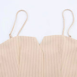 Vevesc  Spring New Product: Women's Fashion Casual Strap, Folded Striped Top&Fashion Thin Striped Skirt Pants Set