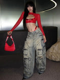 Vevesc See Through Slim Women Hollow Out Harajuku T-shirt Sexy Y2k Aesthetic Mesh Harajuku Red Tshirts Streetwear Red Grunge Crop Tops