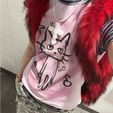 Vevesc Kawaii Cartoon Women T-shirt Harajuku Vintage Y2k Cutecore Short Sleeve Summer Casual Slim Up Patchwork Aesthetic Tees