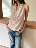 Vevesc  Polka Dot Backless Halter Tops Woman Clothes Cowls White Summer Sleeveless Casual Tops Trending Fashion 2025