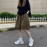 Vevesc Wide Leg Shorts Women Loose Unisex Solid High Waist Streetwear Vintage Casual Chic Safari Style Cool Ulzzang Trendy Summer