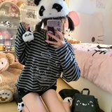 Vevesc All Match Harajuku Streetwear Striped Lazy Japan Shirts Subcultural Punk Y2k Aesthetic Vintage Tops Cartoon Print Girl Clothes