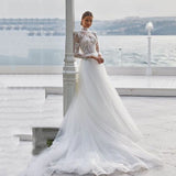Vevesc Vintage Wedding Dresses Lace Appliques High Neck Long Sleeves Wedding Gown Princess Bride Dress