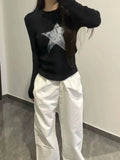 Vevesc Pullover Japanese Autumn Grunge Streetwear Star Girl Y2k Aesthetic Jumpers Vintage Harajuku Cut Out Loose Knitted Sweater