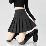 Vevesc Black Chic Pleated Skirts for Women High Waisted Fashion Solid Mini Skirts Autumn A Line Skirt