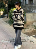 Vevesc Pullovers Oversize Sueter Mujer Y2k Knitted Tops Women Contrast Color Sweater Striped Long Sleeve High Street American O Neck