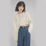 Vevesc Y2K Ripped Knitted Crop Sweater Women Autumn Fashion Long Sleeve Tassel Pullover Korean Loose Streetwear Hollow Out Chic Jumper