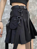 Vevesc Techwear Black Cargo Skirts Women Harajuku Gothic Grunge High Waist Mini Pleated Skirt Female Cyber Punk Egirl Uniform