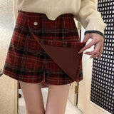 Vevesc Preppy Style Plaid Skirt Women Sweet Vintage Red Short Skirt Korean Style Elegant  Autumn Winter Fashion A-line Skirts