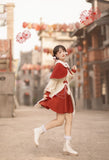 Vevesc Cheongsam Girly Dress Autumn And Winter Women Long Sleeve Chinese Style Red Embroidery Slim Dress With Shawl