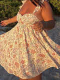 Vevesc  Women V-Neck Maxi Dress Sleeveless Ruffle Floral Print Boho Beach Dress Summer Casual Long Dress with Pockets