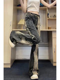Vevesc Women's Y2k Flare Jeans Harajuku Korean Baggy Denim Trousers Japanese 2000s Style Jean Pants Vintage Trashy Clothes