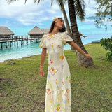 Vevesc  women's new fashion, leisure, slim and versatile sweet backless printed short-sleeved dress.