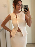 Vevesc  Knitted Solid Women Vest Sets O Neck Sleeveless Lady Tank Outfits 2025 Spring Summer Elegant High Waist V Neck Female Skirt Suit