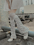 Vevesc  Spicy Girl JK Calf Leg Cover Splicing Over Knee Flare Long Socks Pile Socks for Women Lolita Polka Dot Leg Warmers