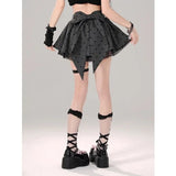 Vevesc Sweet Kawaii Gray Pleated Skirt Women Bow Lace Patchwork Mini Skirts Lolita Dot Print Cutecore Fashion Short Skirts