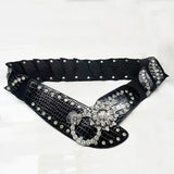 Vevesc  Women Sexy Rhinestone Belts Bling Vintage Flower Punk Metal Buckle Y2K Wide Waistband PU Leather Belt for Skirt Accessories