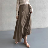 Vevesc  Pleated Skirts Women Solid Spring Summer Simple Sweet A-line Faldas Mujer Korean Fashion Chic Elegant Long Skirt