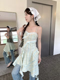 Vevesc  Design Fashion Tank Dresses Irregular Tassel Ruffles Patchwork Sleeveless Plaid Dress French Sweet Aesthetics Women's Clothing