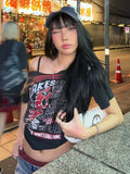 Vevesc Korean Sexy Tee Y2k Letter Print Off Shoulder Punk T-shirts Women Harajuku Streetwear Grunge T Shirt Aesthetic Loose Crop Tops