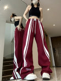 Vevesc Harajuku Baggy Sweatpants Women Hip Hop Style Y2k Streetwear Wide Striped Joggers Oversized Female Red Sports Trousers