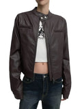 Vevesc New Solid Pu Zipper Grunge Jackets Vintage Streetwear Women Trendy  Y2k Aesthetic Fashion Casual All Match Mujer Chaqueta