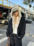 Vevesc American Retro Fur Collar Hooded Zipper Jacket Fashion High Street Zippered Hooded Jacket Harajuku Hip Hop Y2k Hooded Jacket