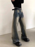 Vevesc Blue High Waist Women Jeans Hip-hop Style Fashion Vintage Streetwear 90S Y2K Wide Leg Jean Female Trouser Baggy Denim Pants