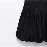 Vevesc  Women’s Black Waist-Cinching Ruffled Hem Denim Mini Dress Back Zipper Summer New Trendy Casual Party Club Streetwear For Woman