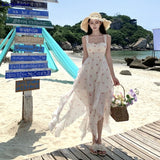 Print Sleeveless Backless Ruffles Slip Women Clothing Fashion Elegant Floral Sweet Irregular Fairy Dress Holiday Beach Dresses