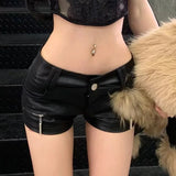 Vevesc Euramerican Y2k Aesthetic Pu Leathetic Low Waist Slim Shorts Summer Hip Hop Sexy Zip Up Design Pant New American Commuter Short