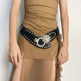 Vevesc  Women Sexy Rhinestone Belts Bling Vintage Flower Punk Metal Buckle Y2K Wide Waistband PU Leather Belt for Skirt Accessories