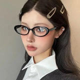 Vevesc Black Oval Frame Glasses Women Y2K Girls Retro Narrow Spectacles Vintage Computer Reading Goggles Anti-Blue Light Eyewears