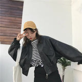 Vevesc Short Length Jackets Zipper Women Bf Preppy Style Loose Leather Outerwear Korean High Street Y2k Fashion Batwing Sleeve Coats