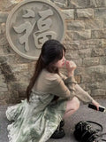 Vevesc New Chinese Style Halter Slim Waist Camisole Dress+ Y2k Long Sleeve Sun Protection Cardigan Tops Summer  Two Piece Sets