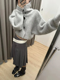 Vevesc Gray Turtleneck Knitted Cardigan Harajuku Korean Style Cropped Sweaters Gyaru Y2k Vintage Striped Loose Knitwears Basic