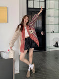 Vevesc Oversized Plaid Patchwork Blouses Vintage Streetwear Boyfriend Shirt For Ladies Ulzzang Harajuku Long Sleeve 2024 Blusas Tops
