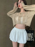 Vevesc Korean Fashion Sexy Pullovers Women Vintage Hollow Knitted Cropped Mesh Tops Female Kpop Solid Harajuku Cardigan Spring