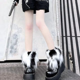 Vevesc Lolita Kawaii Fur Warm Leg Warmers Harajuku JK College Style Knitted Warm Socks Over Knee Boot Cuffs Wide Leg Socks