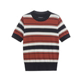 Vevesc  new women's clothing casual elegant design sense European and American style retro striped knitted short sleeved shirt