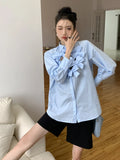 Vevesc Fashion Elegant Blouses for Women Monochromatic Bow Patchwork Hollow Out Design Shirts Spring Autumn New Chic Clothing Tops