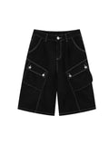 Vevesc  Vintage Black Women Cargo Jeans Pocket Wide Leg American Style Straight Denim Pants Washed Overzised Streetwear Summer