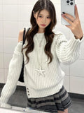 Vevesc Korean Style Sexy Sweaters Elegant Off Shoulder Sweet Knitted Pullover Sweet Preppy Style Solid Long Sleeve Sweaters